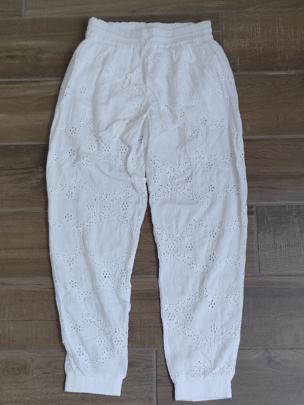 Young Fabulous & Broke Womens White Sheer Eyelet Lace Jogger Pants Beach Boho